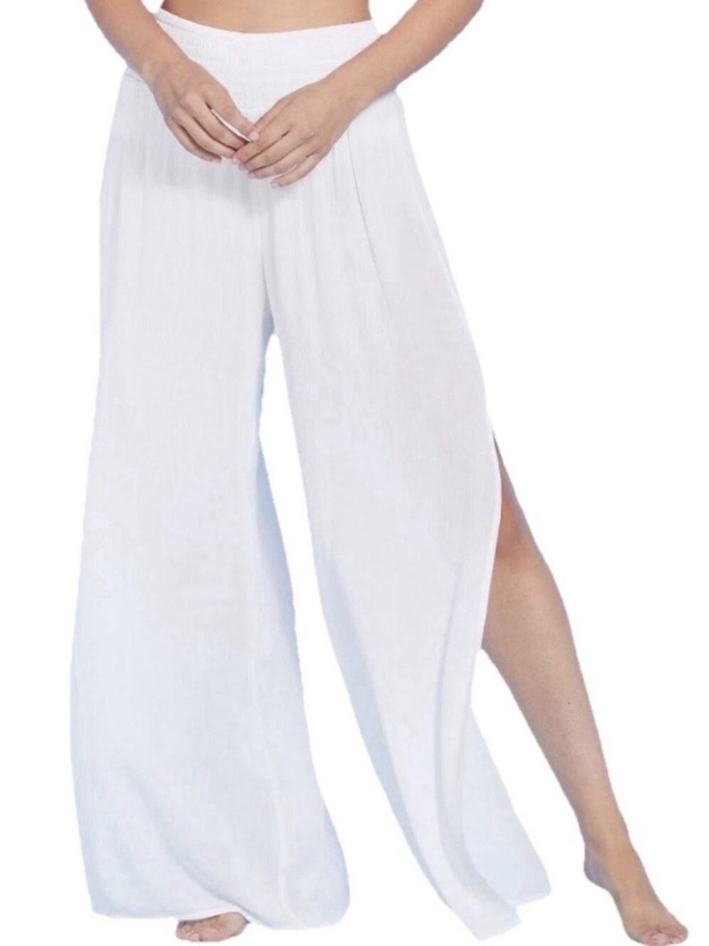 Shade & Shore White Gauze Wide-Leg Split Palazzo Coverup Pants